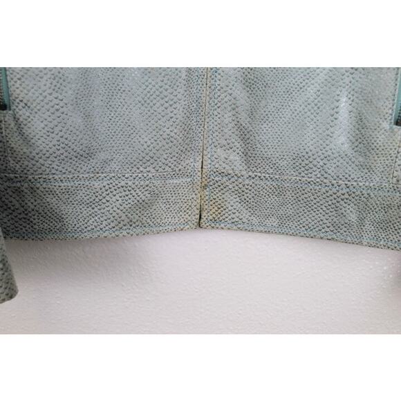 Terry Lewis Suede Jacket Womens Size Medium Light Green Snake Print Cropped Moto - Picture 6 of 8